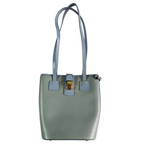 VTG Dooney & Bourke USA Blue Perforated Leather Bucket Tote Shoulder Bag Gold